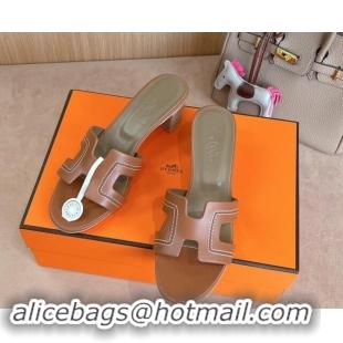 Sumptuous Hermes Classic Oasis Heel Slides Sandal 5cm in Calfskin with Stitches Brown 1008129