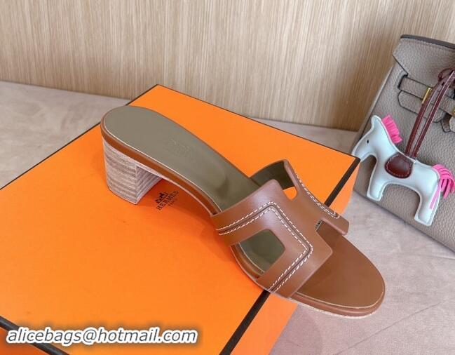 Sumptuous Hermes Classic Oasis Heel Slides Sandal 5cm in Calfskin with Stitches Brown 1008129