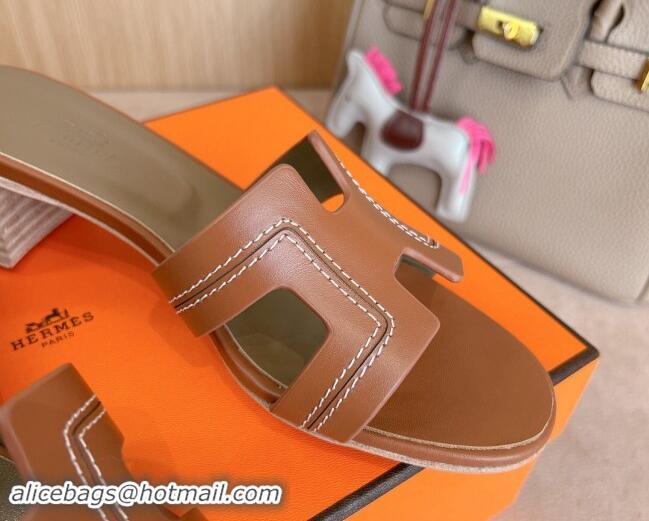 Sumptuous Hermes Classic Oasis Heel Slides Sandal 5cm in Calfskin with Stitches Brown 1008129