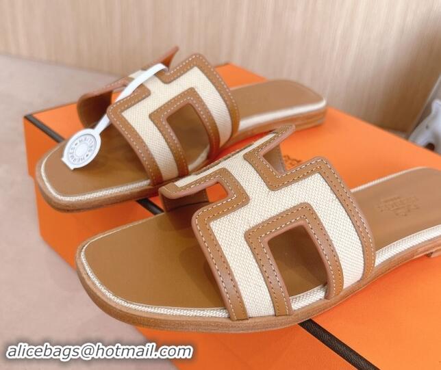 Sophisticated Hermes Classic Oran Flat Slides Sandal in Calfskin and Denim White 1008134