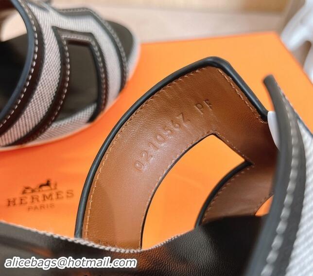 Buy Luxury Hermes Classic Oasis Heel Slides Sandal 5cm in Calfskin and Denim Black/Grey 1008138