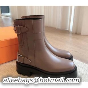 Most Popular Hermes Jaimy Ankle Boots in Calfskin with Double Buckle Grey 1008146