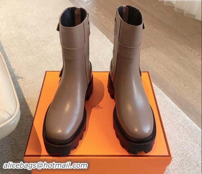 Most Popular Hermes Jaimy Ankle Boots in Calfskin with Double Buckle Grey 1008146