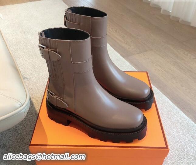 Most Popular Hermes Jaimy Ankle Boots in Calfskin with Double Buckle Grey 1008146