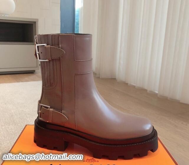 Most Popular Hermes Jaimy Ankle Boots in Calfskin with Double Buckle Grey 1008146