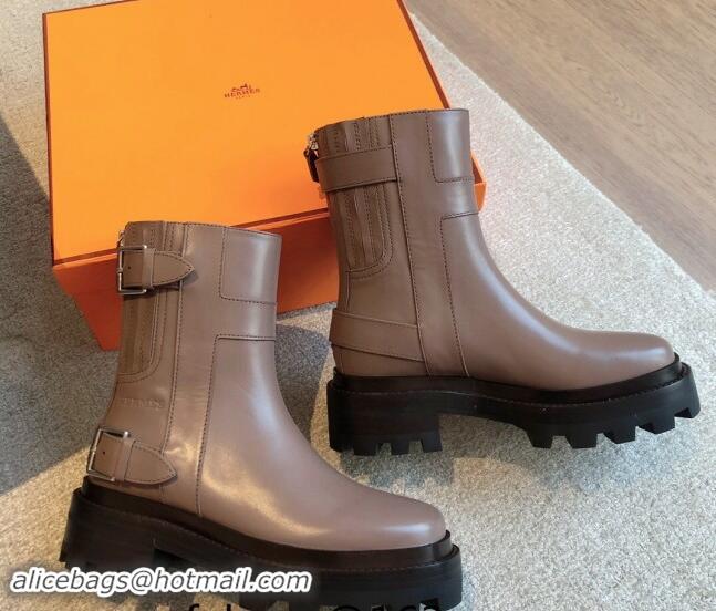 Most Popular Hermes Jaimy Ankle Boots in Calfskin with Double Buckle Grey 1008146