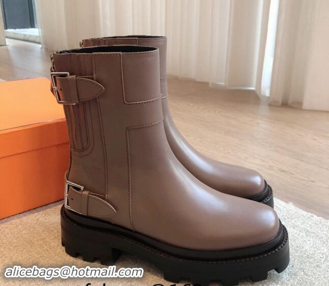 Most Popular Hermes Jaimy Ankle Boots in Calfskin with Double Buckle Grey 1008146