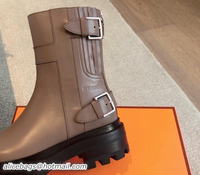 Most Popular Hermes Jaimy Ankle Boots in Calfskin with Double Buckle Grey 1008146