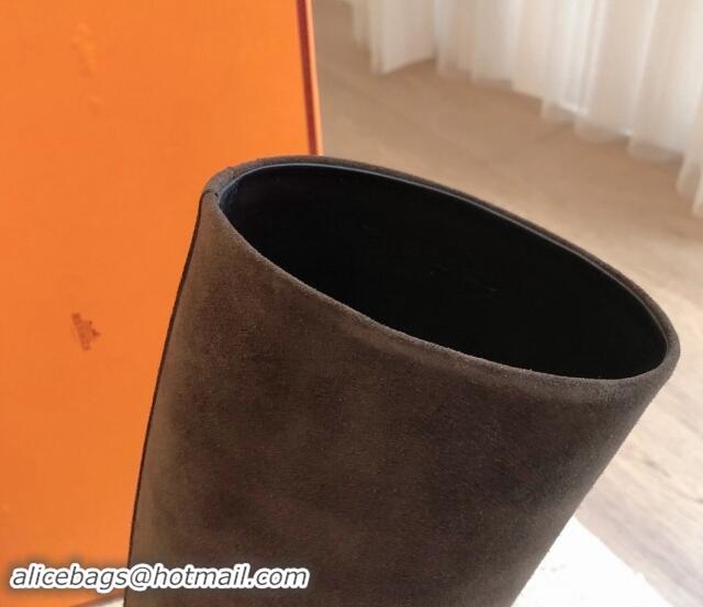 Charming Hermes Justine High Boots 5cm in Suede with Glenan Buckle Grey 1113064