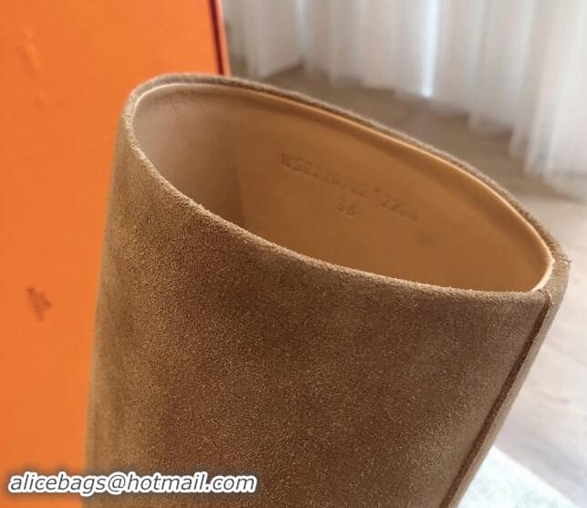 Top Design Hermes Justine High Boots 5cm in Suede with Glenan Buckle Brown 1113065