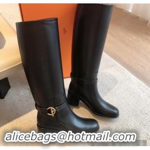 Cheap Price Hermes Justine High Boots 5cm in Calfskin with Glenan Buckle Black 113067