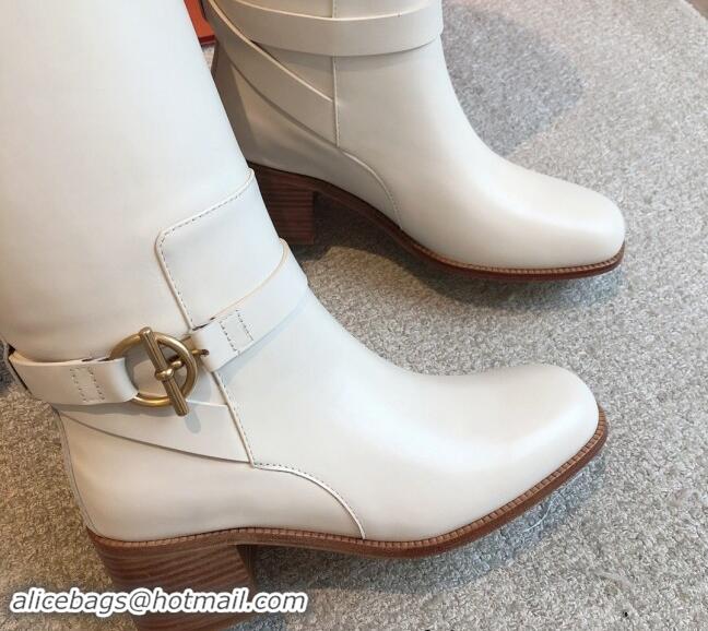 Top Grade Hermes Justine High Boots 5cm in Calfskin with Glenan Buckle White 1113068