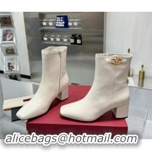 Good Looking Valentino VLogo The Bold Edition Calfskin Ankle Boots 6cm Heel White 1009003