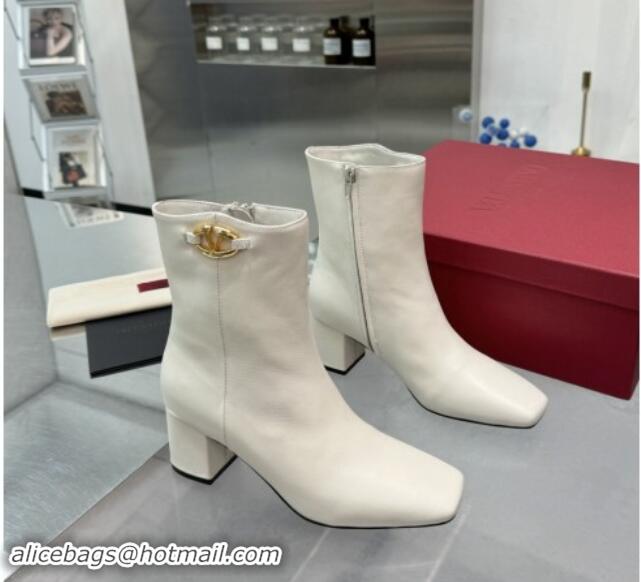 Good Looking Valentino VLogo The Bold Edition Calfskin Ankle Boots 6cm Heel White 1009003