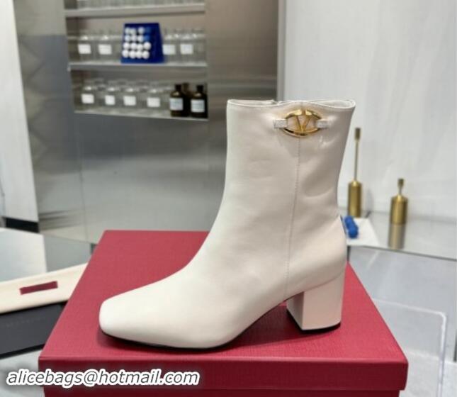 Good Looking Valentino VLogo The Bold Edition Calfskin Ankle Boots 6cm Heel White 1009003