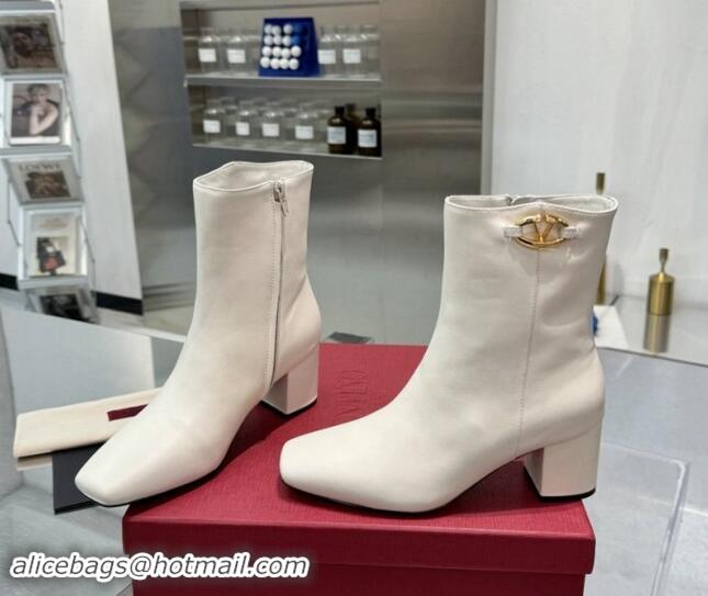 Good Looking Valentino VLogo The Bold Edition Calfskin Ankle Boots 6cm Heel White 1009003