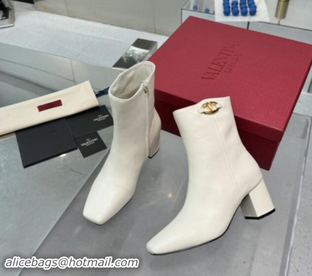 Good Looking Valentino VLogo The Bold Edition Calfskin Ankle Boots 6cm Heel White 1009003