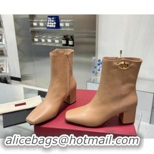 Good Quality Valentino VLogo The Bold Edition Calfskin Ankle Boots 6cm Heel Beige 1009004