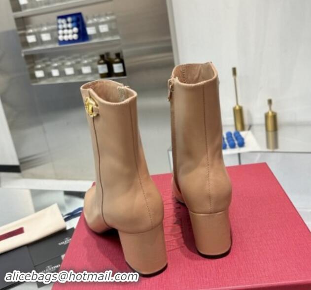 Good Quality Valentino VLogo The Bold Edition Calfskin Ankle Boots 6cm Heel Beige 1009004