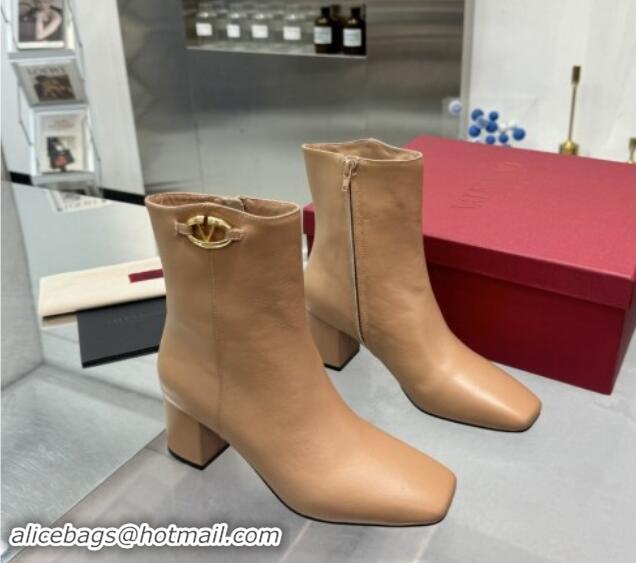 Good Quality Valentino VLogo The Bold Edition Calfskin Ankle Boots 6cm Heel Beige 1009004