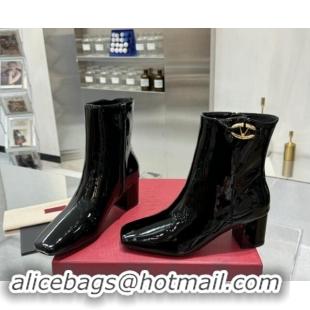 Grade Quality Valentino VLogo The Bold Edition Ankle Boots 6cm Heel in Patent Leather Black 1009005