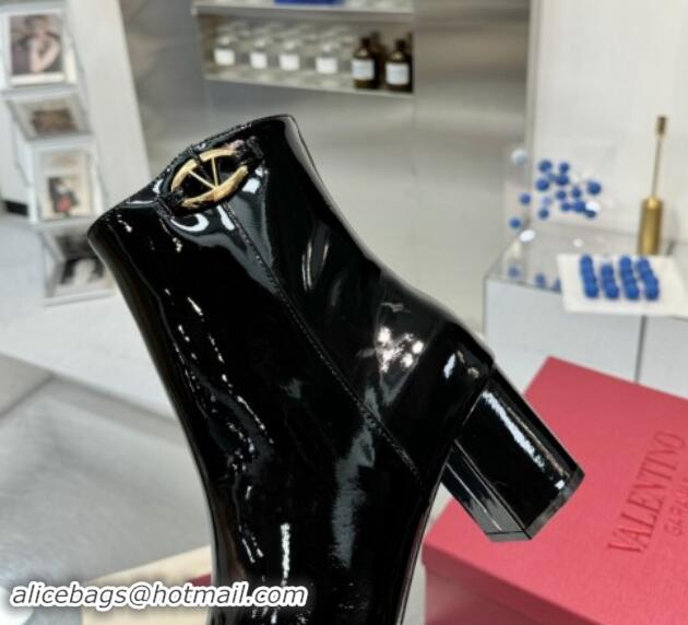 Grade Quality Valentino VLogo The Bold Edition Ankle Boots 6cm Heel in Patent Leather Black 1009005