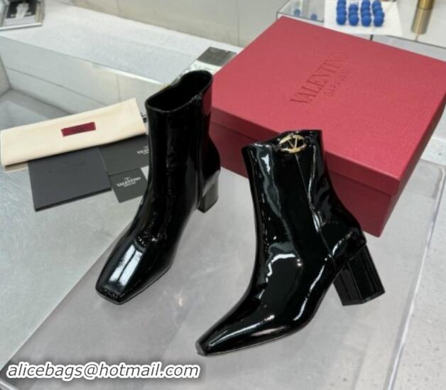 Grade Quality Valentino VLogo The Bold Edition Ankle Boots 6cm Heel in Patent Leather Black 1009005