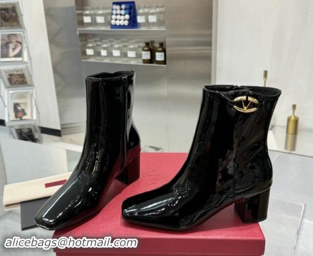 Grade Quality Valentino VLogo The Bold Edition Ankle Boots 6cm Heel in Patent Leather Black 1009005