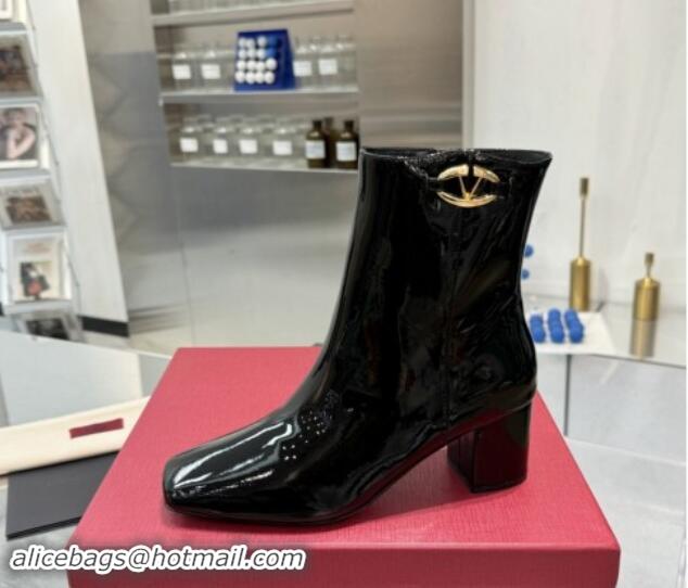 Grade Quality Valentino VLogo The Bold Edition Ankle Boots 6cm Heel in Patent Leather Black 1009005