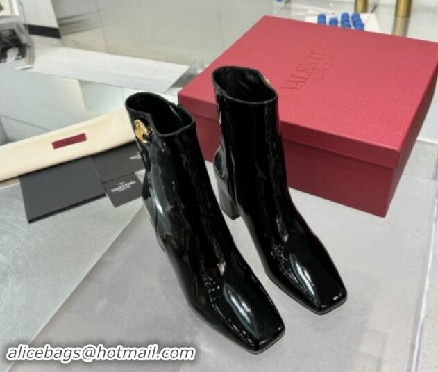 Grade Quality Valentino VLogo The Bold Edition Ankle Boots 6cm Heel in Patent Leather Black 1009005