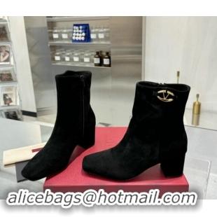 Pretty Style Valentino VLogo The Bold Edition Suede Ankle Boots 6cm Heel Black 1009006