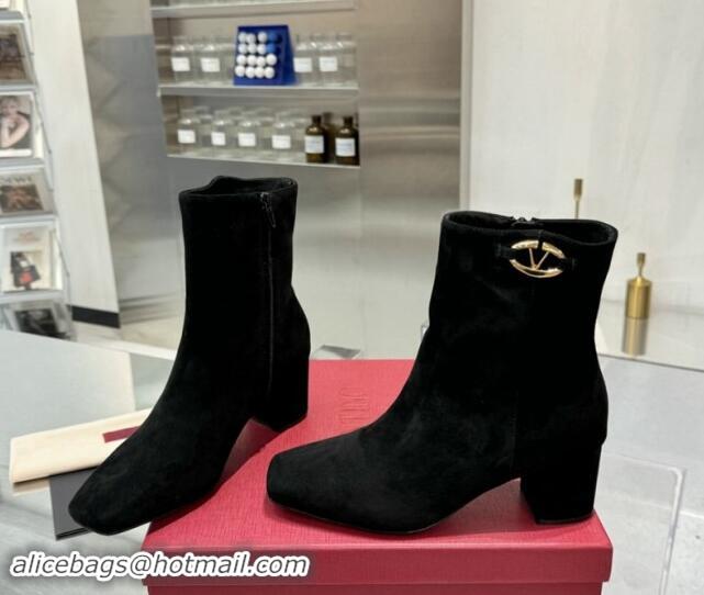 Pretty Style Valentino VLogo The Bold Edition Suede Ankle Boots 6cm Heel Black 1009006