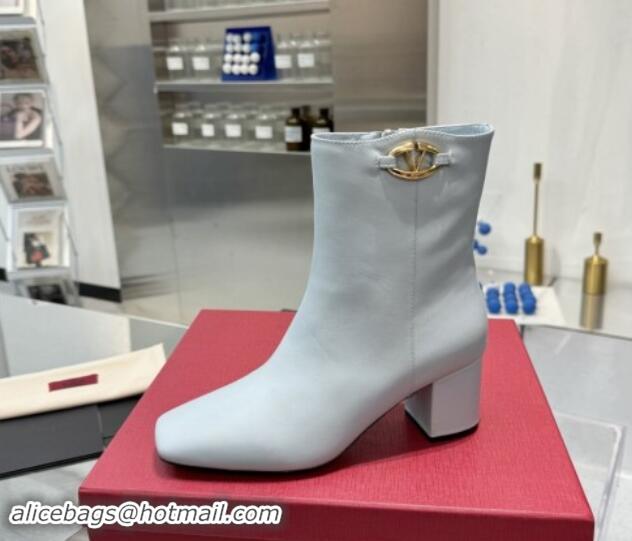 Top Grade Valentino VLogo The Bold Edition Calfskin Ankle Boots 6cm Heel Pale Blue 1009007