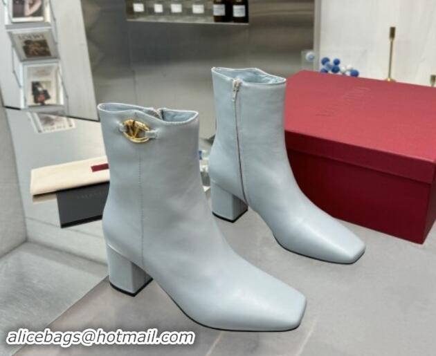 Top Grade Valentino VLogo The Bold Edition Calfskin Ankle Boots 6cm Heel Pale Blue 1009007