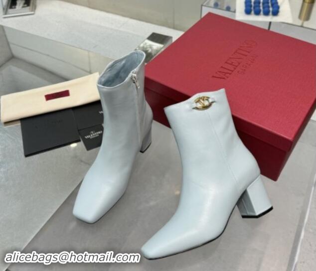 Top Grade Valentino VLogo The Bold Edition Calfskin Ankle Boots 6cm Heel Pale Blue 1009007