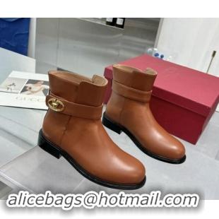 Purchase Valentino VLogo Locker Calfskin Leather Ankle Boots 3cm Heel Brown 1009009