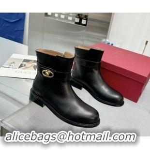 Best Grade Valentino VLogo Locker Calfskin Leather Ankle Boots 3cm Heel Black 1009010