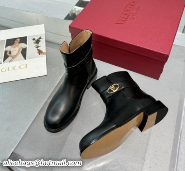 Best Grade Valentino VLogo Locker Calfskin Leather Ankle Boots 3cm Heel Black 1009010