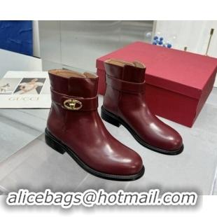 Low Price Valentino VLogo Locker Calfskin Leather Ankle Boots 3cm Heel Dark Burgundy 1009011