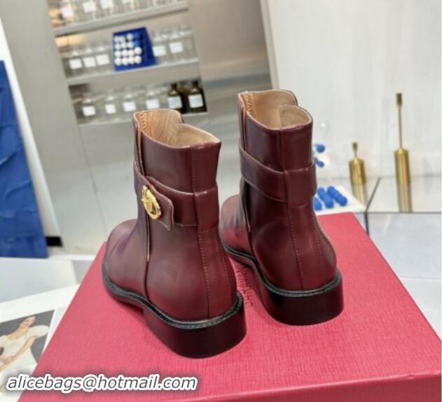 Low Price Valentino VLogo Locker Calfskin Leather Ankle Boots 3cm Heel Dark Burgundy 1009011