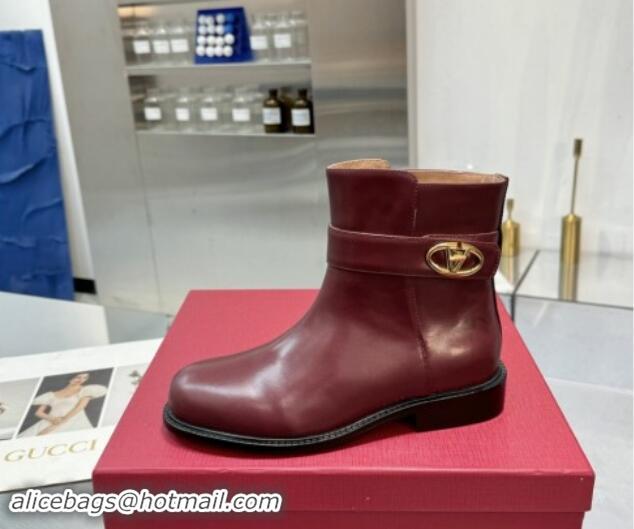 Low Price Valentino VLogo Locker Calfskin Leather Ankle Boots 3cm Heel Dark Burgundy 1009011