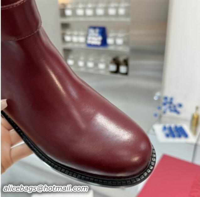 Low Price Valentino VLogo Locker Calfskin Leather Ankle Boots 3cm Heel Dark Burgundy 1009011