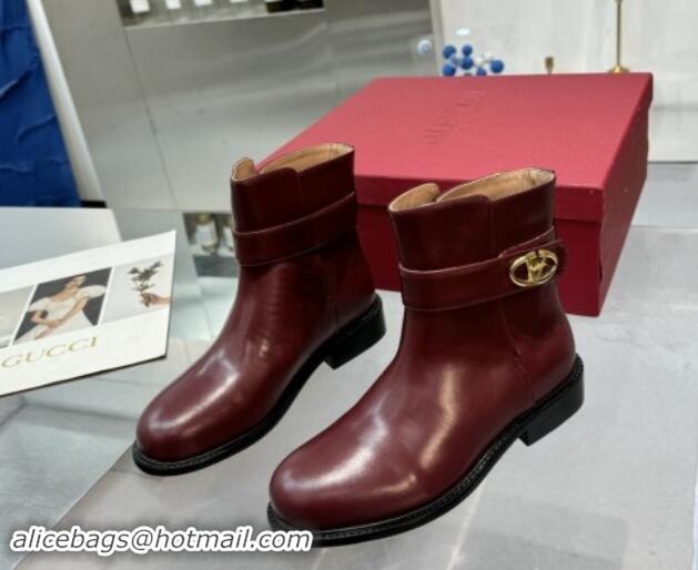 Low Price Valentino VLogo Locker Calfskin Leather Ankle Boots 3cm Heel Dark Burgundy 1009011