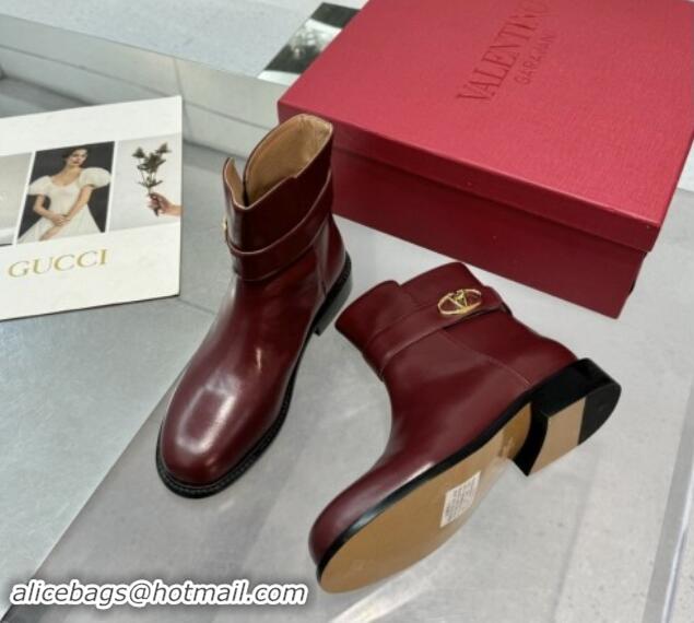 Low Price Valentino VLogo Locker Calfskin Leather Ankle Boots 3cm Heel Dark Burgundy 1009011