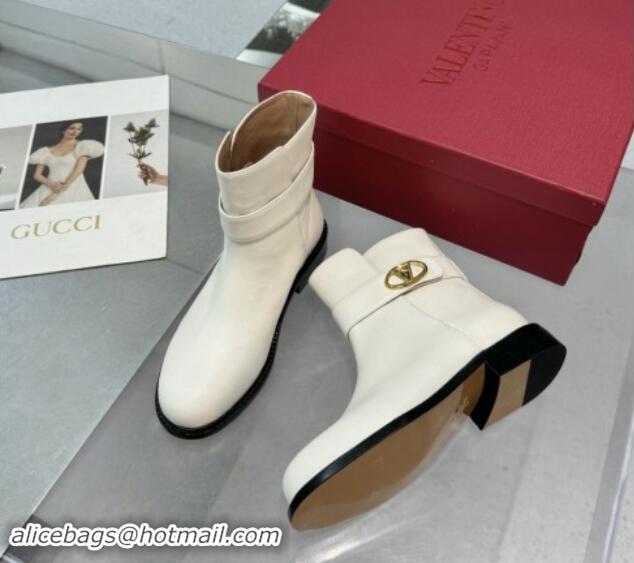 Top Grade Valentino VLogo Locker Calfskin Leather Ankle Boots 3cm Heel White 1009012