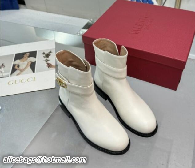 Top Grade Valentino VLogo Locker Calfskin Leather Ankle Boots 3cm Heel White 1009012