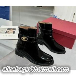 Purchase Valentino VLogo Locker Patent Leather Ankle Boots 3cm Heel Black 1009013