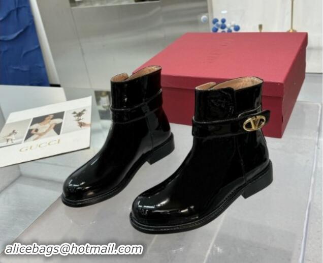 Purchase Valentino VLogo Locker Patent Leather Ankle Boots 3cm Heel Black 1009013