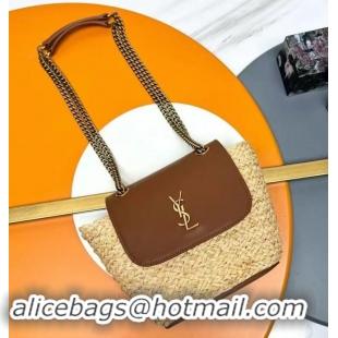 Top Grade Saint Laurent Mini Manon In Raffia Shoulder Bag Y8524 Naturel And Brick