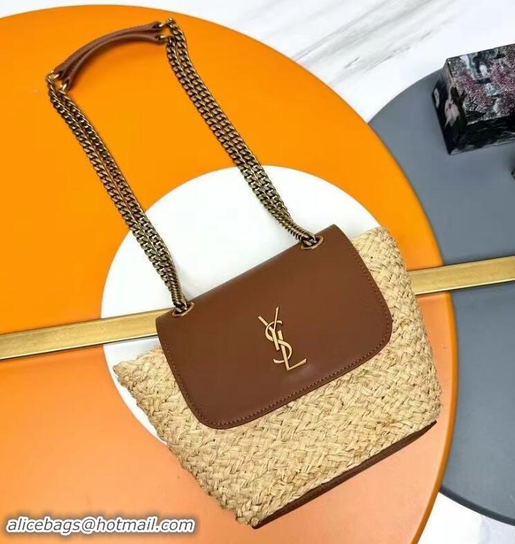 Top Grade Saint Laurent Mini Manon In Raffia Shoulder Bag Y8524 Naturel And Brick